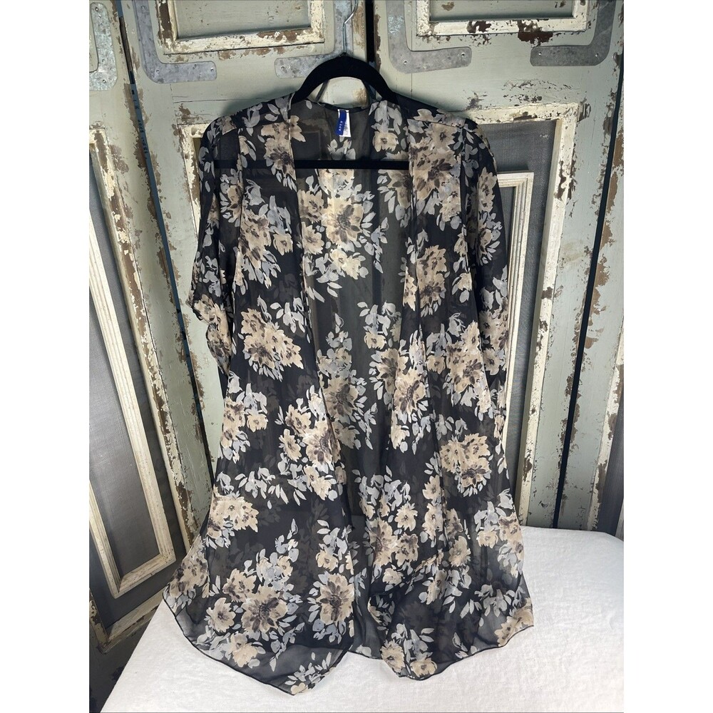 Apt 9 Women’s Black Tan Floral Open Front Ruana One Sz Fits Most Mid Sleeve